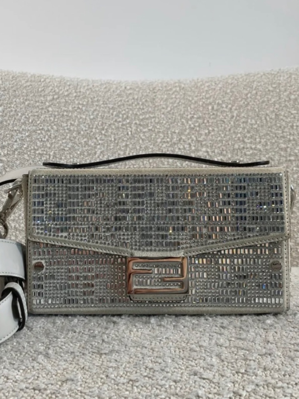 Authentic Pre-Owned Fendi Soft Suede Crystal Baguette Trunk with removable strap